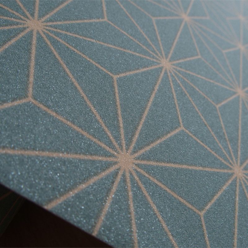 Papier peint expansé sur intissé graphique bleu pailleté et beige ORIGAMI - Géométrique par Ugepa - L48001