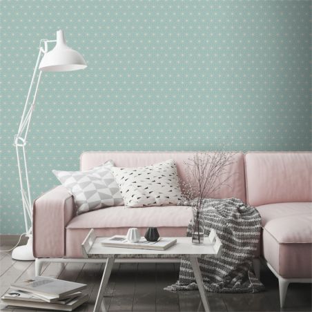 Papier peint expansé sur intissé graphique bleu pailleté et beige ORIGAMI - Géométrique par Ugepa - L48001