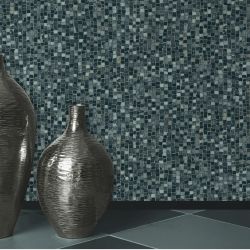 Papier peint expansé sur intissé trompe l'œil bleu ardoise et noir CROCODILE - Essentiel par Ugepa - L78419