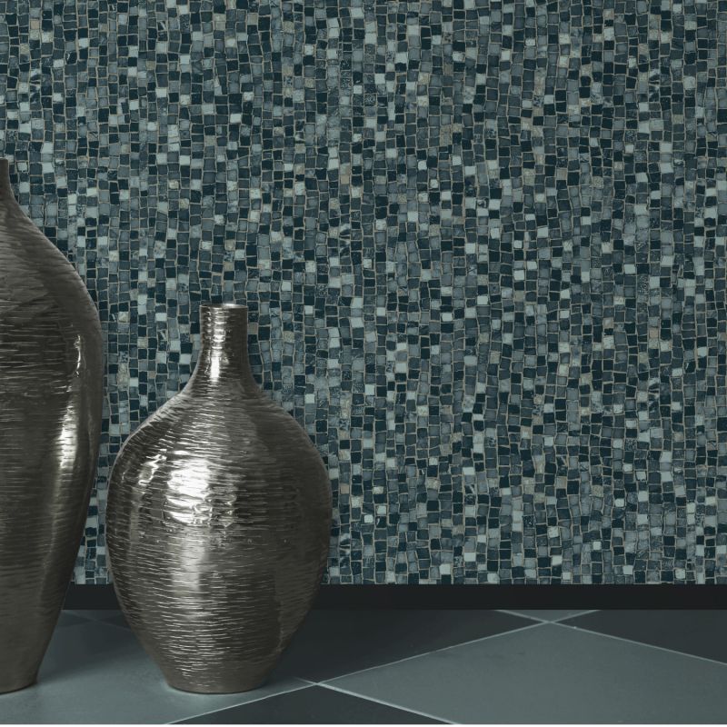 Papier peint expansé sur intissé trompe l'œil bleu ardoise et noir CROCODILE - Essentiel par Ugepa - L78419