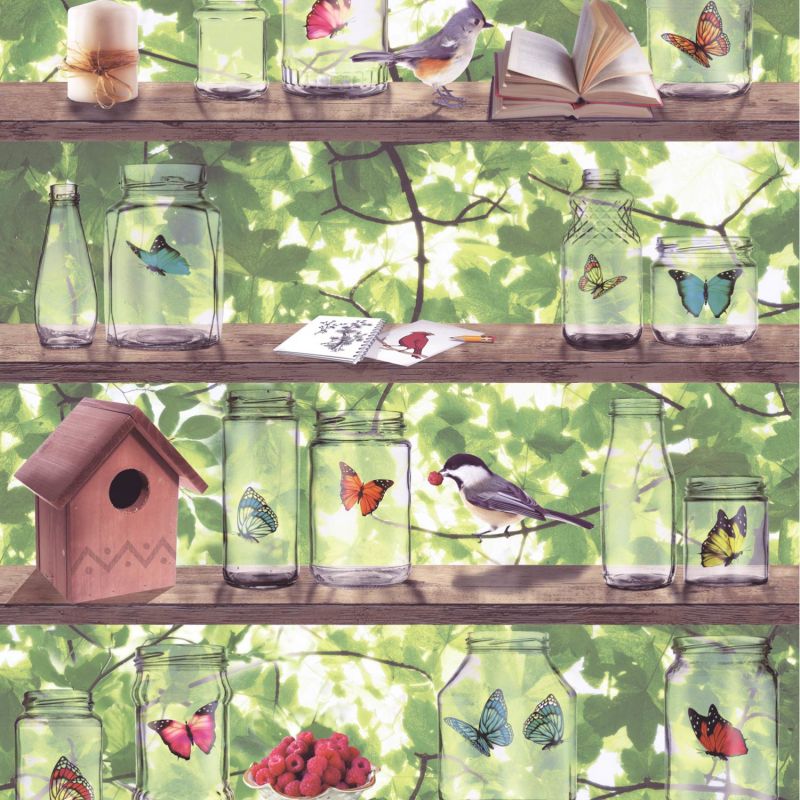 Papier peint expansé sur intissé trompe l'œil vert et marron JARDIN SUSPENDU - Géométrique par Ugepa - L33404