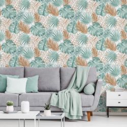 Papier peint expansé sur intissé végétal céladon et cuivre PALMETTE - Escapade par Ugepa - L60404