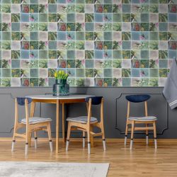 Papier peint expansé sur intissé végétal vert et jaune FENETRE SUR JARDIN - Escapade par Ugepa - L79304