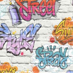 Papier peint standard graphique bleu et orange GRAFFITI - Free Style par Ugepa - L17905