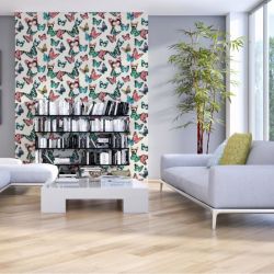 Papier peint vinyle sur intissé animal vert et rose PAPILLON - Faux semblant par Ugepa - L13710