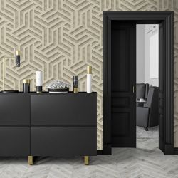 Papier peint vinyle sur intissé graphique beige brillant et doré LABYRINTHE - Onyx par Ugepa - M35002