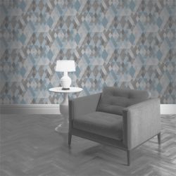 Papier peint vinyle sur intissé graphique bleu métallisé et gris KALEIDOSCOPE - Géométrique par Ugepa - L59811