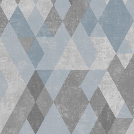 Papier peint vinyle sur intissé graphique bleu métallisé et gris KALEIDOSCOPE - Géométrique par Ugepa - L59811