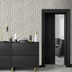 Papier peint vinyle sur intissé graphique gris brillant et argenté LABYRINTHE - Onyx par Ugepa - M35007