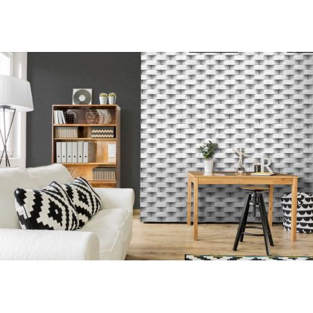 Papier peint vinyle sur intissé trompe l'œil gris et blanc ROCKSTONE - Géométrique par Ugepa - L57109