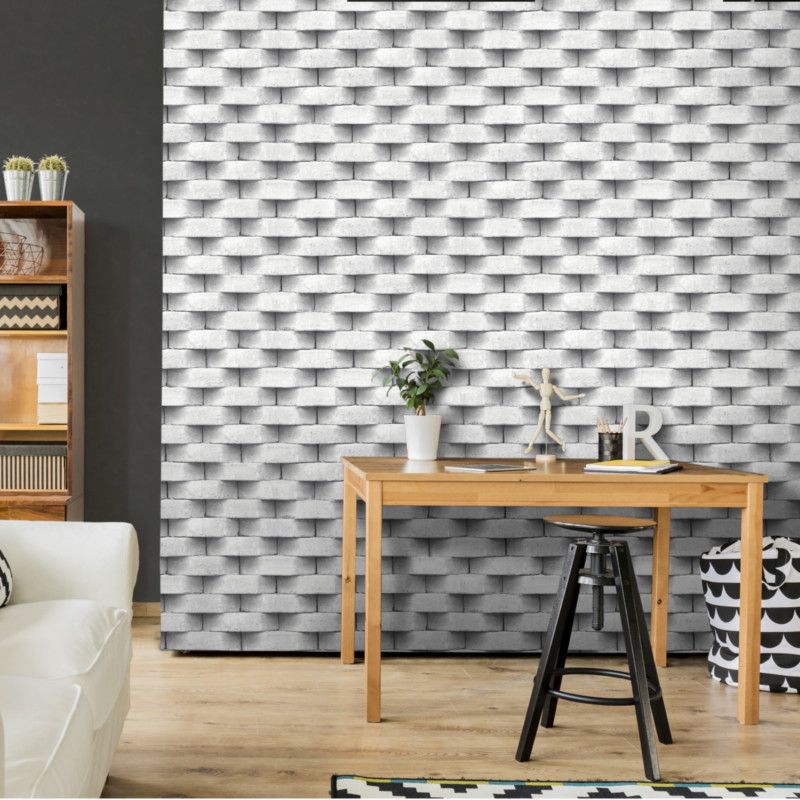 Papier peint vinyle sur intissé trompe l'œil gris et blanc ROCKSTONE - Géométrique par Ugepa - L57109