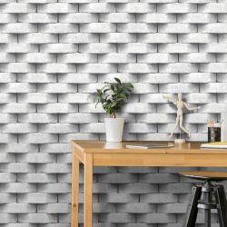 Papier peint vinyle sur intissé trompe l'œil gris et blanc ROCKSTONE - Géométrique par Ugepa - L57109