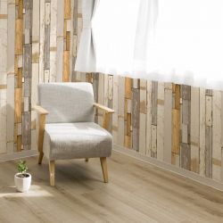 Papier peint vinyle sur intissé trompe l'œil jaune et gris OUESSANT - Géométrique par Ugepa - L10402