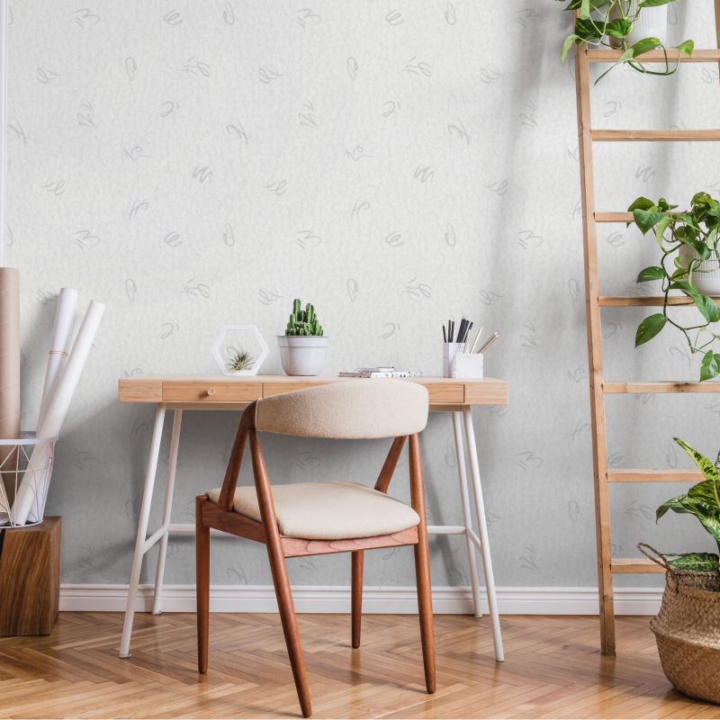 Papier peint vinyle sur papier graphique blanc cassé et argenté TOURBILLON - Géométrique par Ugepa - A56400