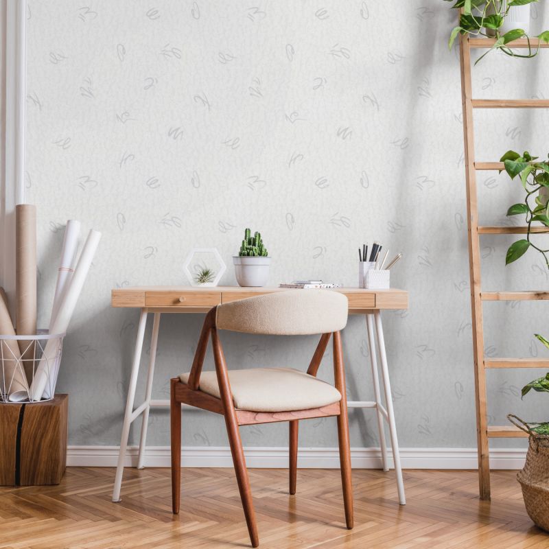 Papier peint vinyle sur papier graphique blanc cassé et argenté TOURBILLON - Géométrique par Ugepa - A56400