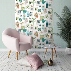 Papier peint vinyle sur papier trompe l'œil vert et rose SOUVENIR DE VACANCES - Jungle par Ugepa - L37304