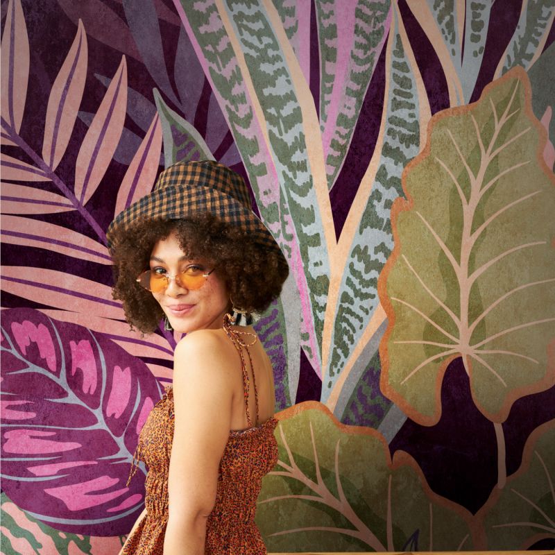 Panoramique vinyle sur intissé végétal violet et vert PURPLE VEGETAL - Metropolitan Stories par As Creation - 382751