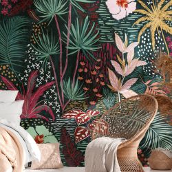 Panoramique vinyle sur intissé végétal fuchsia et vert FLORAISON - Metropolitan Stories par As Creation - 382741