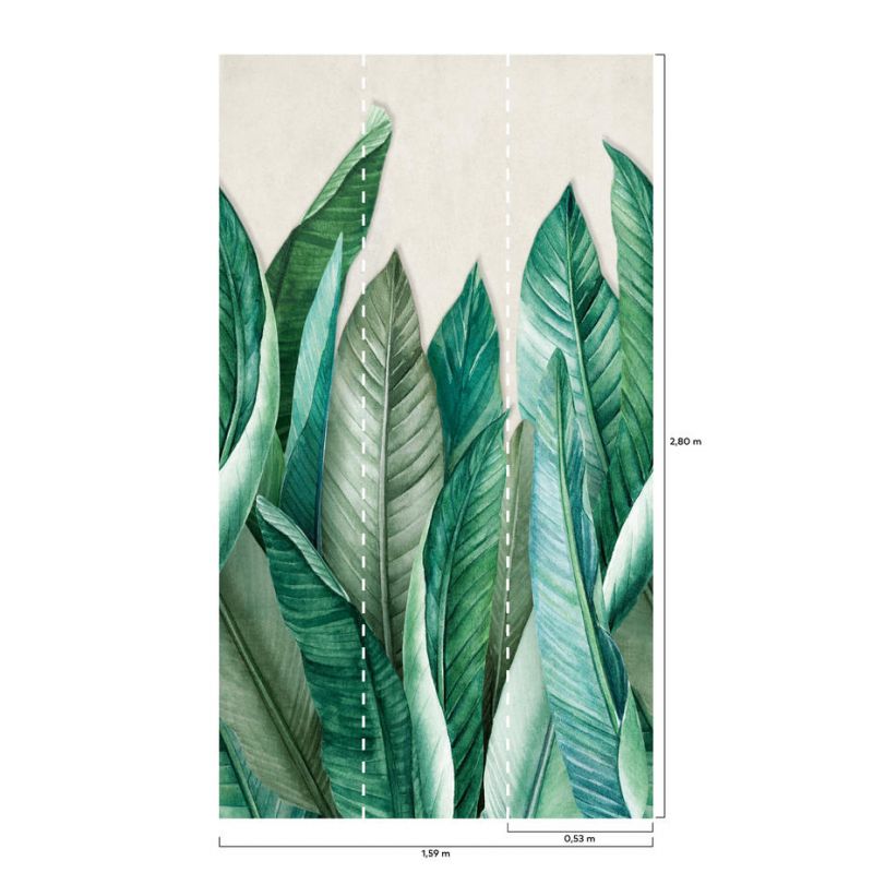 Panoramique vinyle sur intissé floral vert bouteille et vert d'eau BANANIER - Collector par Grandeco - A439501