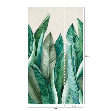 Panoramique vinyle sur intissé floral vert bouteille et vert d'eau BANANIER - Collector par Grandeco - A439501