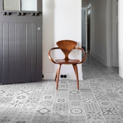 Sol Vinyle/PVC - Lame clipsable - carreaux de ciment blanc et gris LISBONNE - Decotile par Kalinafloor