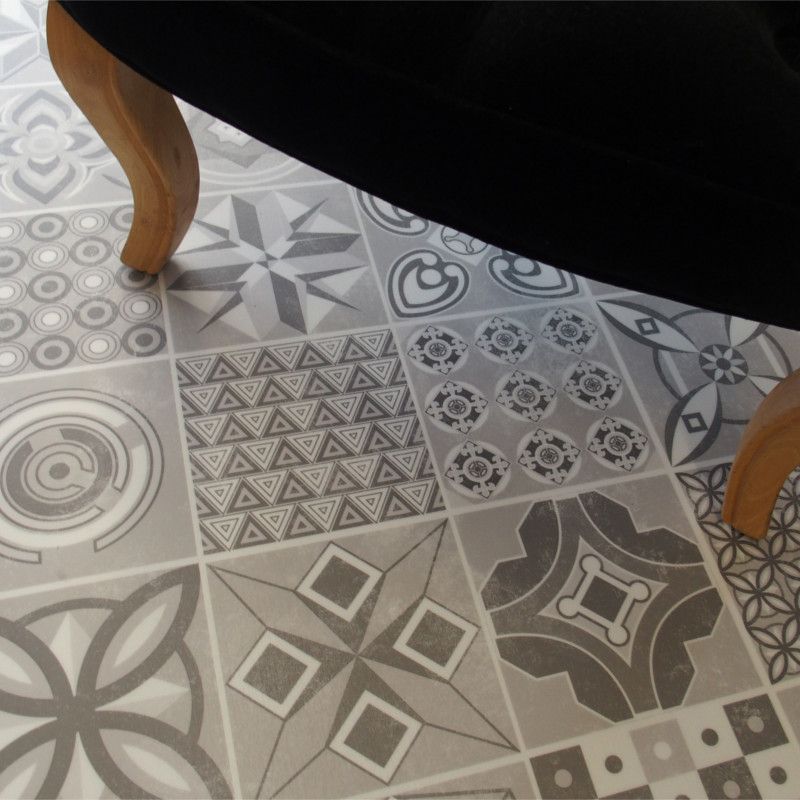 Sol Vinyle/PVC - Lame clipsable - carreaux de ciment blanc et gris LISBONNE - Decotile par Kalinafloor