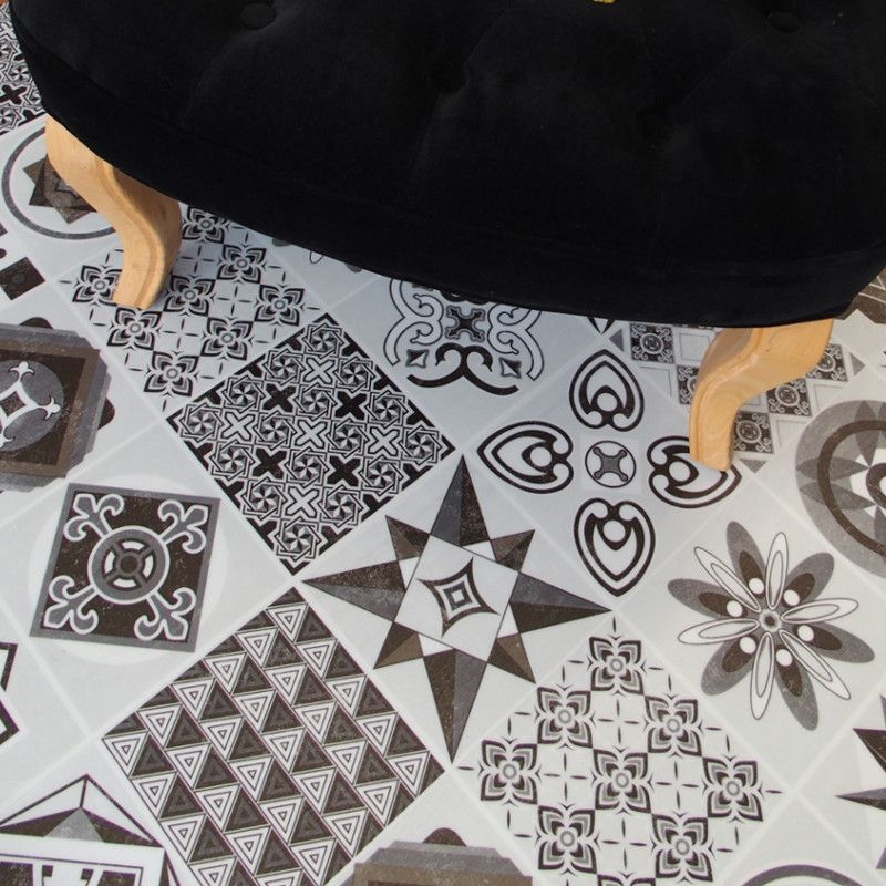 Sol Vinyle/PVC - Lame clipsable - carreaux de ciment blanc et noir LISBONNE - Decotile par Kalinafloor