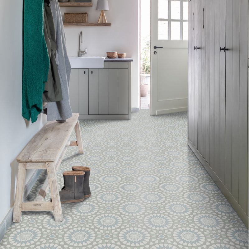 Sol Vinyle/PVC - 3m - carreaux de ciment bleu et vert VIDIMUS 583 - Smart Colori par IVC