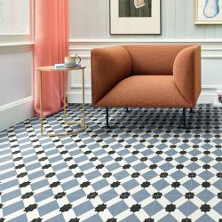 Sol Vinyle/PVC - 2m - carreaux de ciment bleu et noir ESTRELLA T76 - Smart Atento par IVC