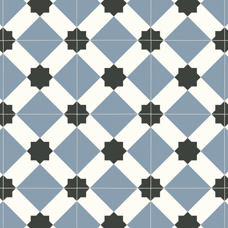 Sol Vinyle/PVC - 2m - carreaux de ciment bleu et noir ESTRELLA T76 - Smart Atento par IVC