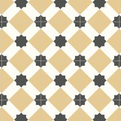 Sol Vinyle/PVC - 2m - carreaux de ciment moutarde et noir ESTRELLA T55 - Smart Atento par IVC