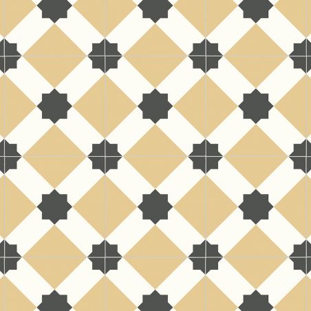 Sol Vinyle/PVC - 2m - carreaux de ciment moutarde et noir ESTRELLA T55 - Smart Atento par IVC