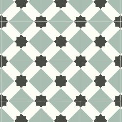 Sol Vinyle/PVC - 2m - carreaux de ciment vert de gris et noir ESTRELLA T24 - Smart Atento par IVC