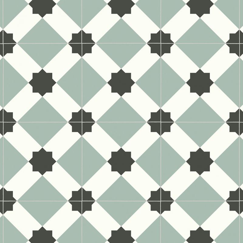 Sol Vinyle/PVC - 2m - carreaux de ciment vert de gris et noir ESTRELLA T24 - Smart Atento par IVC