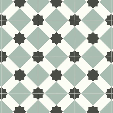 Sol Vinyle/PVC - 2m - carreaux de ciment vert de gris et noir ESTRELLA T24 - Smart Atento par IVC