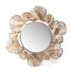 Miroir végétal doré vieilli - diamètre 74cm - GINKGO par Amadeus