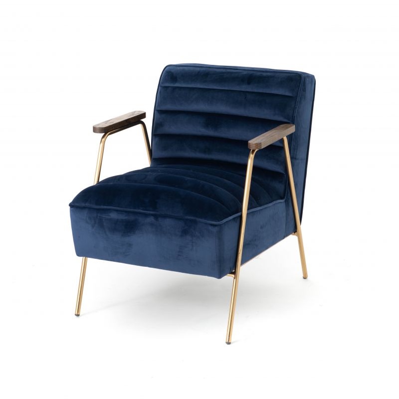 Fauteuil art déco bleu nuit et doré vieilli - 73x60x76cm - HUTCH par Amadeus