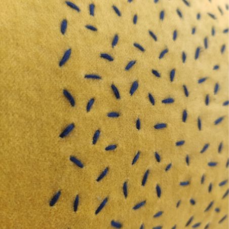 Coussin ethnique moutarde et bleu nuit - 30x70cm - VELOURS GRAIN par Amadeus