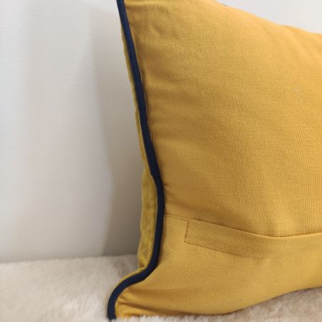 Coussin ethnique moutarde et bleu nuit - 30x70cm - VELOURS GRAIN par Amadeus