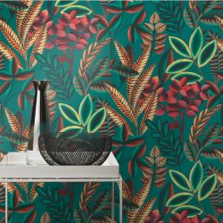 Papier peint vinyle sur intissé végétal grenade et beige FEUILLES - Florentine 2 par Rasch - 485547