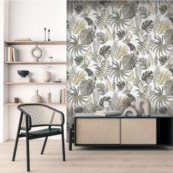 Papier peint expansé sur intissé végétal gris et doré pailleté GUARMA - Imprim'Luxe par Ugepa - L76300