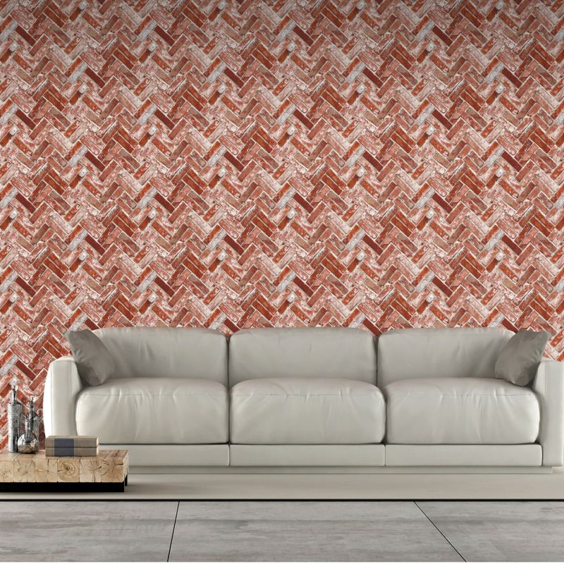 Papier peint standard trompe l'œil rouge et gris béton BRICKS - Imprim'Luxe par Ugepa - M32518