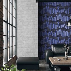 Papier peint vinyle sur intissé city bleu pailleté et gris anthracite NEW YORK - Imprim'Luxe par Ugepa - M53101