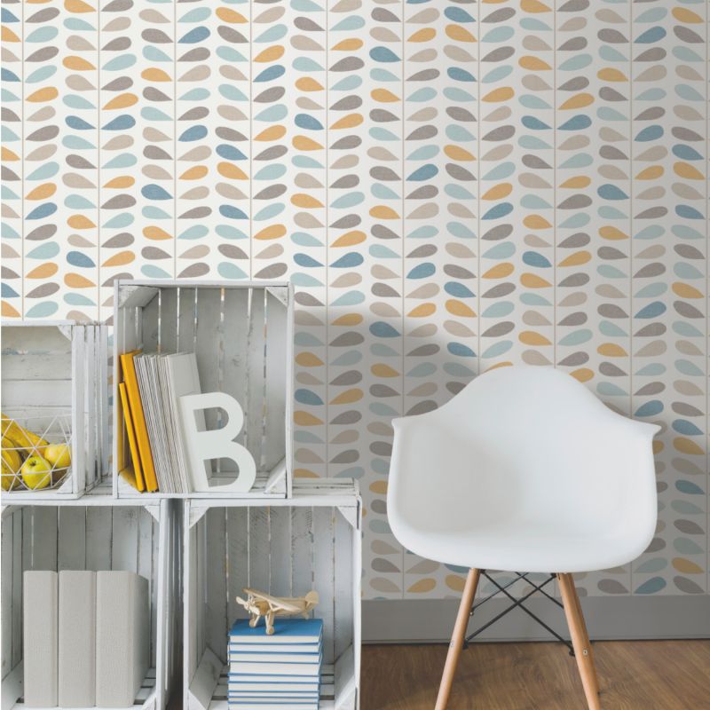 Papier peint vinyle sur intissé graphique gris ecu et bleu ciel LEAF - Imprim'Luxe par Ugepa - A10902