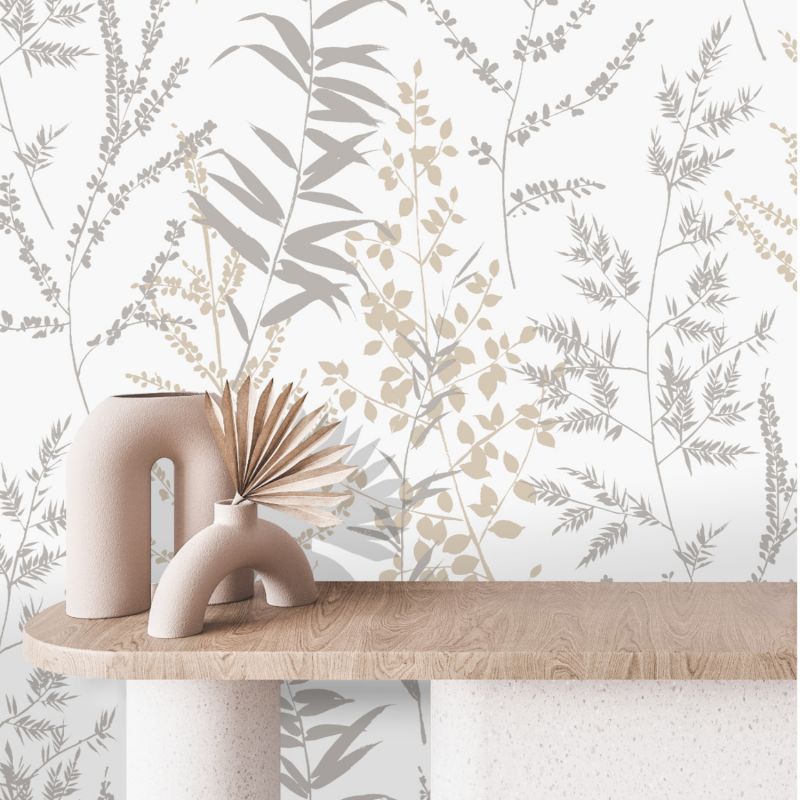 Papier peint vinyle sur intissé végétal gris ecu et beige DEVON - Imprim'Luxe par Ugepa - L73407