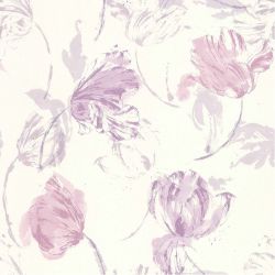 Papier peint vinyle sur intissé floral mauve et blanc TULIPES -par Lutèce - 11101503