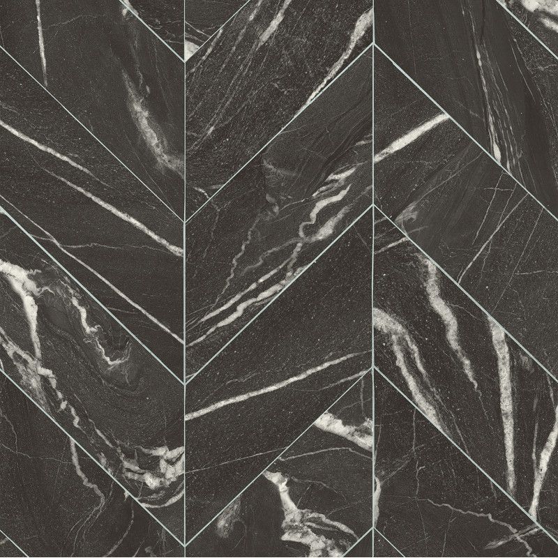 Sol Vinyle/PVC - 4m - marbre chevron noir et blanc ZIANO T99 - Super Ultimate par IVC