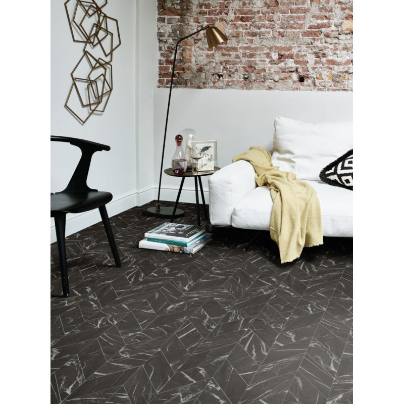 Sol Vinyle/PVC - 4m - marbre chevron noir et blanc ZIANO T99 - Super Ultimate par IVC