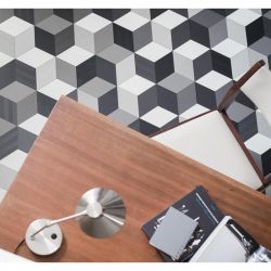 Sol Vinyle/PVC - 4m - cube 3D structuré noir et blanc CUBE 97 - Smart Atento par IVC