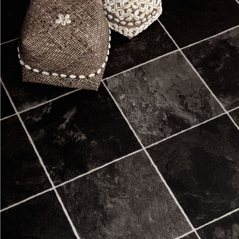 Sol Vinyle/PVC - 3m - carrelage noir et moiré INDIAN SLATE 599 - Smart Bingo par IVC